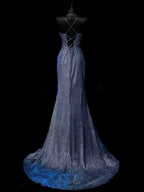 Classy Mermaid Spaghetti Straps Navy Blue Sequin Long Classy Evening Gowns Classy Prom Dress