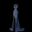 Classy Mermaid Spaghetti Straps Navy Blue Sequin Long Classy Evening Gowns Classy Prom Dress