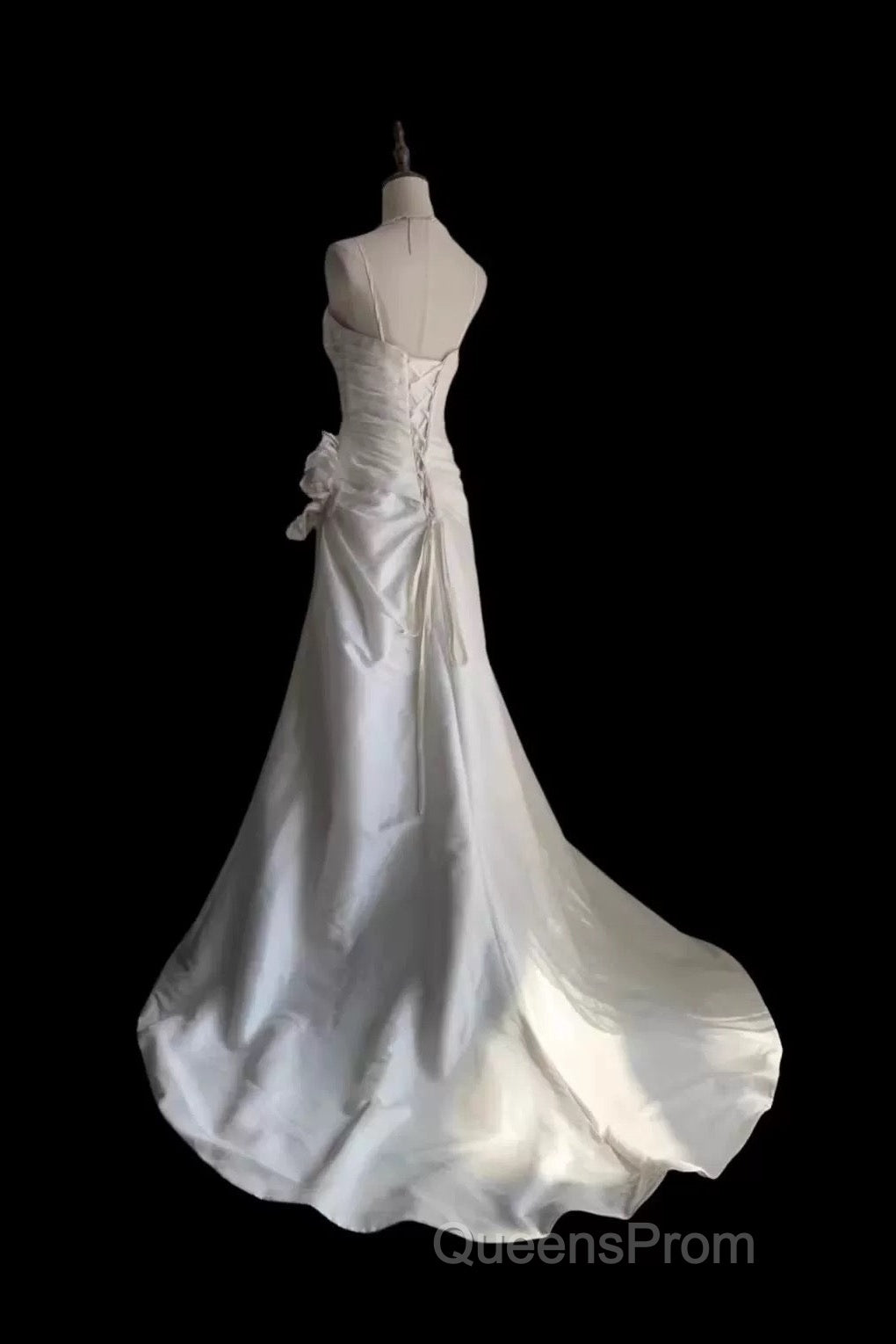 Classy Mermaid Spaghetti Straps White Satin Long Wedding Dress Bridal Dress Secondary image