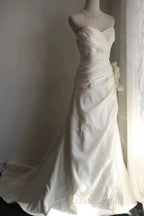 Classy Mermaid Spaghetti Straps White Satin Long Wedding Dress Bridal Dress