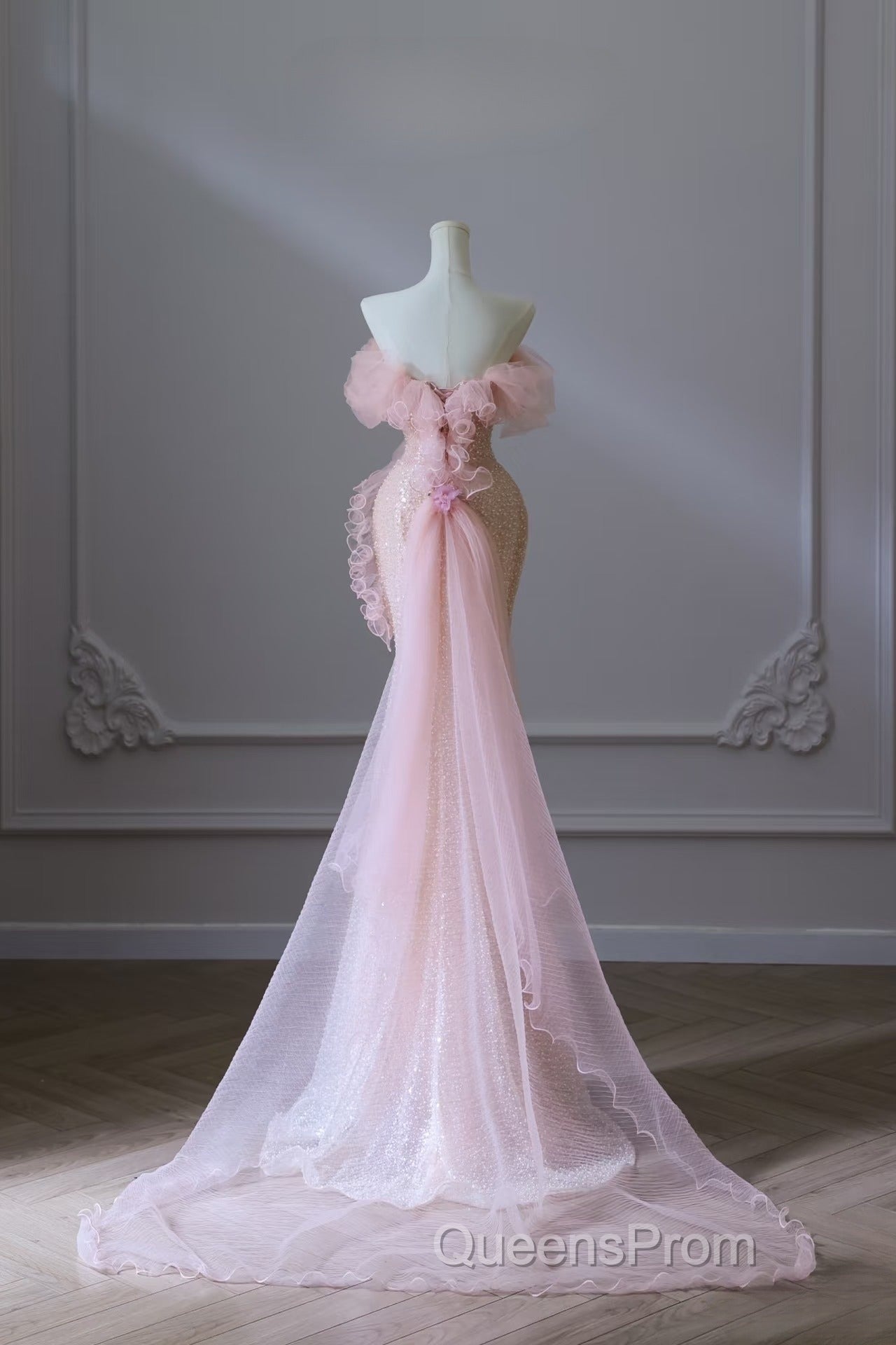 Classy Mermaid Strapless Pink Sequin Long Evening Dress Evening Prom Dress Secondary image
