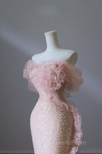 Classy Mermaid Strapless Pink Sequin Long Evening Dress Evening Prom Dress