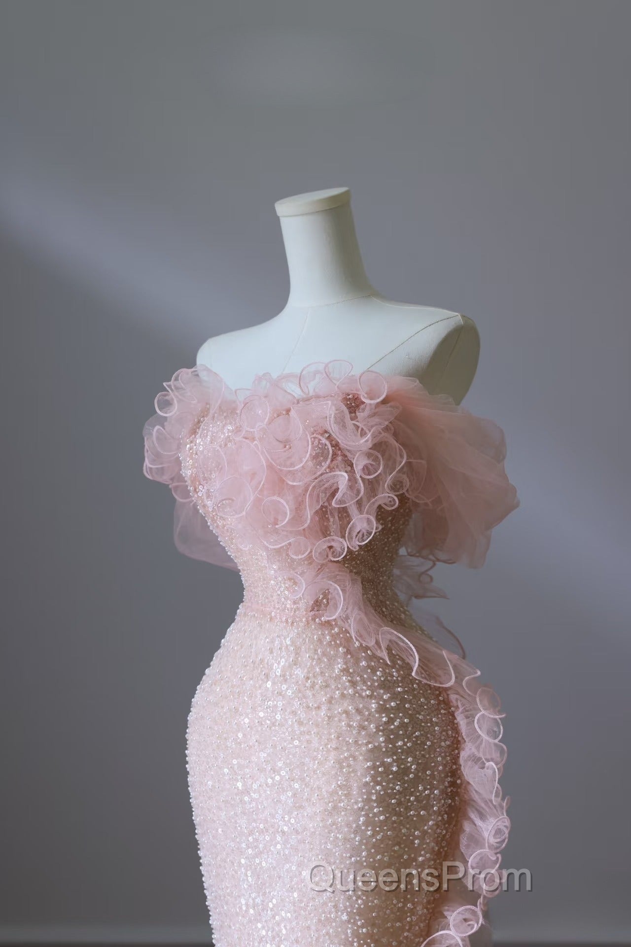 Classy Mermaid Strapless Pink Sequin Long Evening Dress Evening Prom Dress