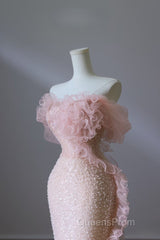 Classy Mermaid Strapless Pink Sequin Long Evening Dress Evening Prom Dress