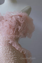 Classy Mermaid Strapless Pink Sequin Long Evening Dress Evening Prom Dress