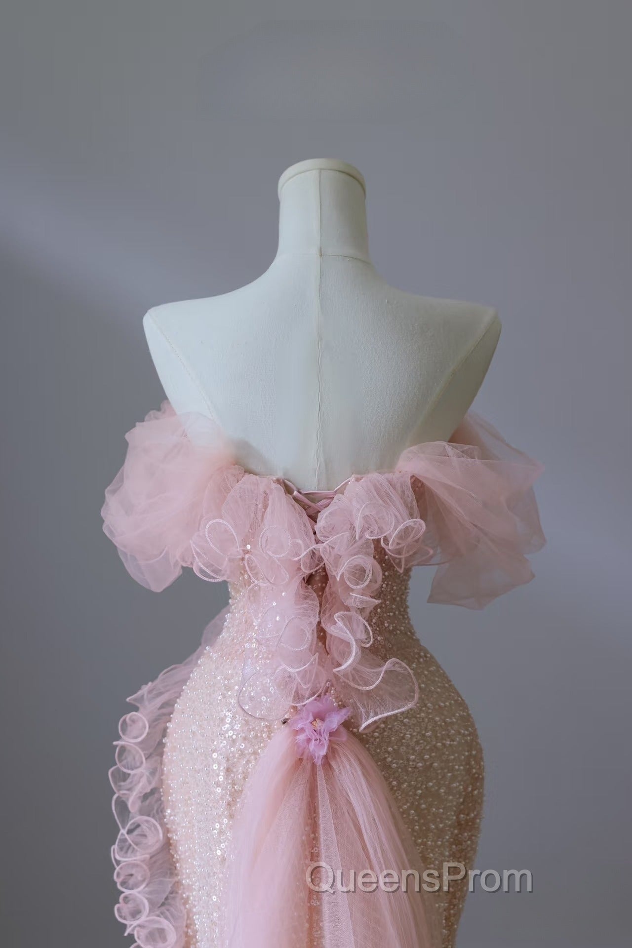 Classy Mermaid Strapless Pink Sequin Long Evening Dress Evening Prom Dress