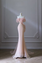 Classy Mermaid Strapless Pink Sequin Long Evening Dress Evening Prom Dress