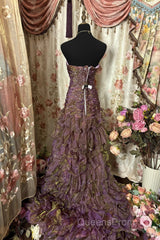 Classy Mermaid Strapless Ruffles Long Evening Dress Evening Prom Dress