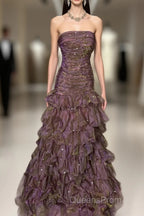 Classy Mermaid Strapless Ruffles Long Evening Dress Evening Prom Dress
