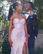 Classy Mermaid Sweetheart Lilac Sequin Slit Long Classy Evening Dress Classy Prom Dress