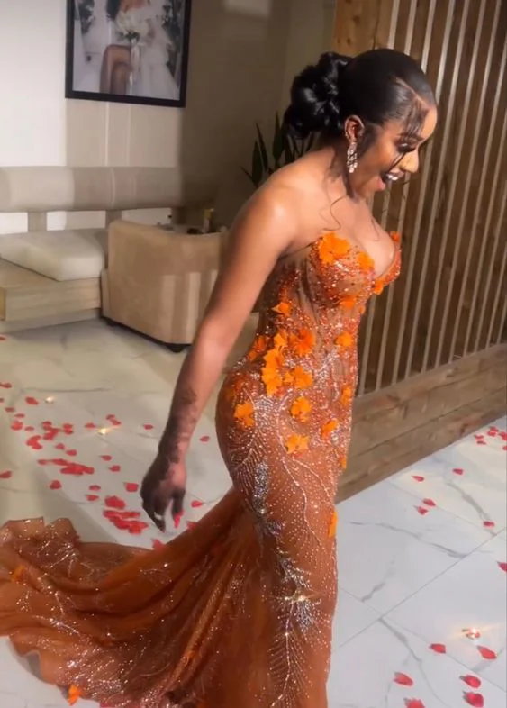 Classy Mermaid Sweetheart Orange Tulle Sequin Classy Evening Gowns Long Classy Prom Dress Secondary image