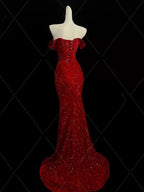 Classy Mermaid Sweetheart Red Slit Sequin Long Classy Evening Gowns Classy Prom Dress
