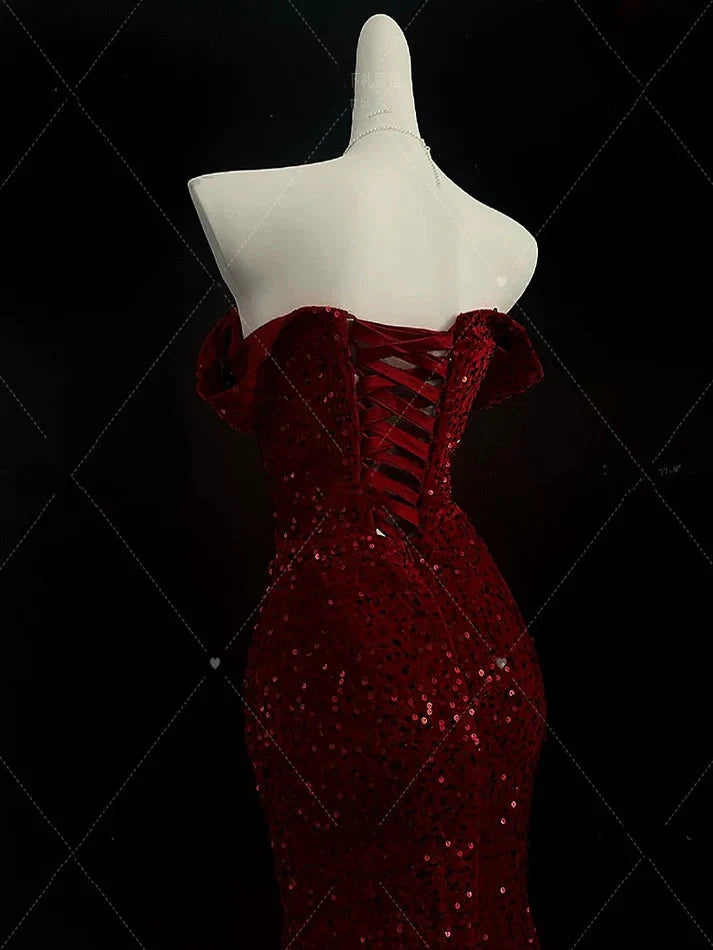 Classy Mermaid Sweetheart Red Slit Sequin Long Classy Evening Gowns Classy Prom Dress