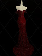 Classy Mermaid Sweetheart Red Slit Sequin Long Classy Evening Gowns Classy Prom Dress