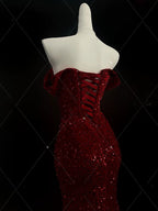 Classy Mermaid Sweetheart Red Slit Sequin Long Classy Evening Gowns Classy Prom Dress