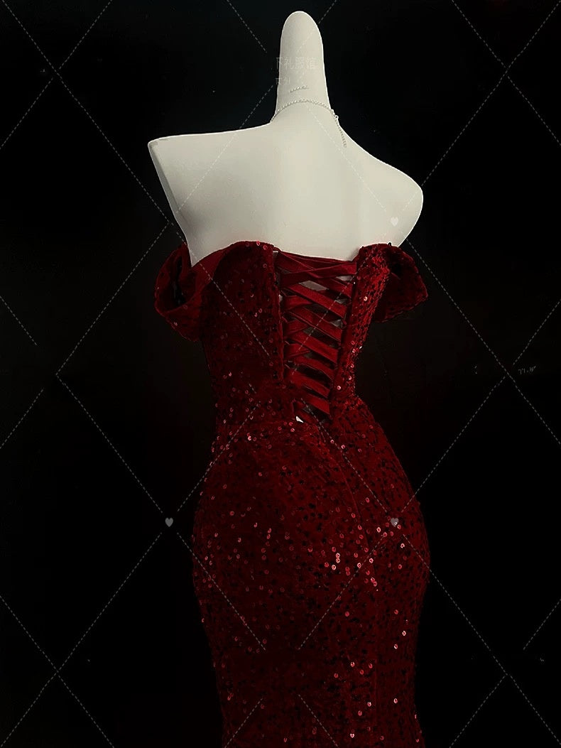 Classy Mermaid Sweetheart Red Slit Sequin Long Classy Evening Gowns Classy Prom Dress