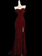 Classy Mermaid Sweetheart Red Slit Sequin Long Classy Evening Gowns Classy Prom Dress