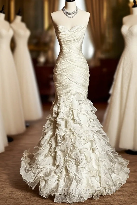 Classy Mermaid Sweetheart Tulle Ivory Long Wedding Dress Bridal Dress Main image