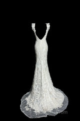 Classy Mermaid V Neckline Lace Ivory Long Wedding Dress Bridal Dress