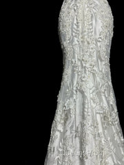 Classy Mermaid V Neckline Lace Ivory Long Wedding Dress Bridal Dress