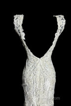 Classy Mermaid V Neckline Lace Ivory Long Wedding Dress Bridal Dress