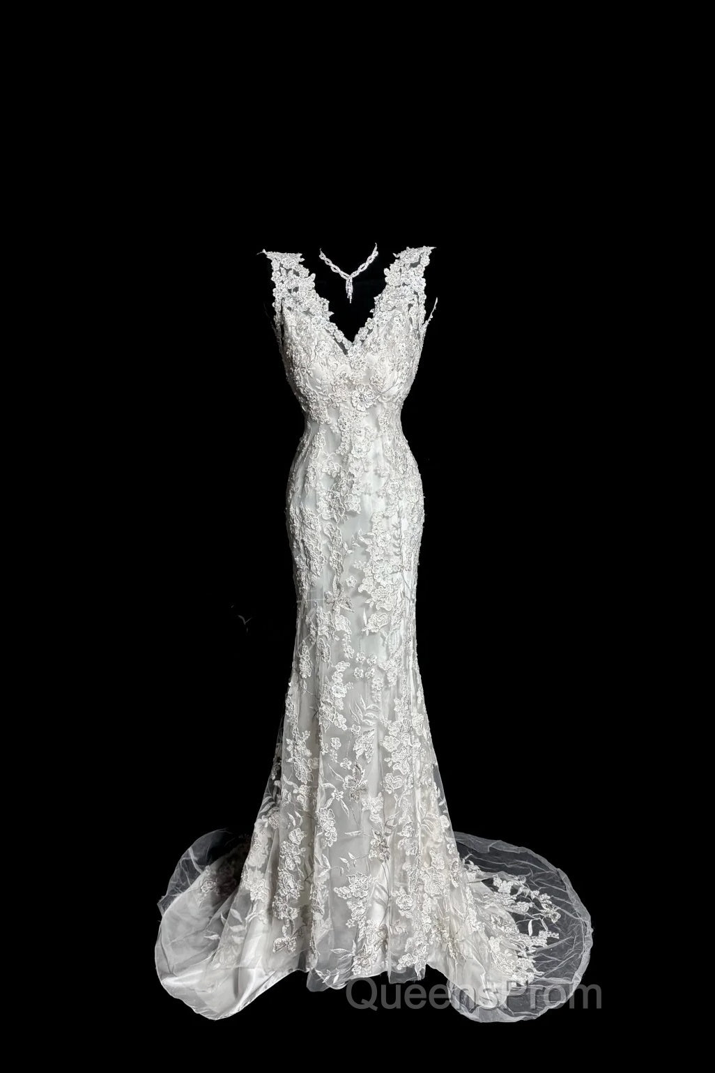 Classy Mermaid V Neckline Lace Ivory Long Wedding Dress Bridal Dress
