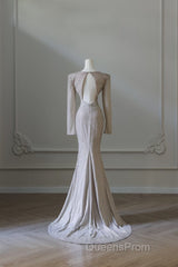 Classy Mermaid V Neckline Long Sleeves Sequin Ruffles Long Evening Dress Evening Prom Dress