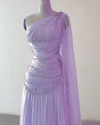 Classy Sheath One Shoulder Pink Long Chiffon Classy Evening Gown Classy Prom Dress