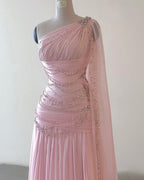 Classy Sheath One Shoulder Pink Long Chiffon Classy Evening Gown Classy Prom Dress