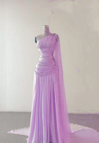 Classy Sheath One Shoulder Pink Long Chiffon Classy Evening Gown Classy Prom Dress