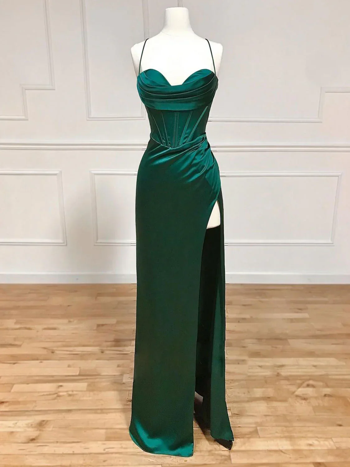 Classy Sheath Spaghetti Straps Red Satin Sleeveless Long Backless Classy Prom Dress