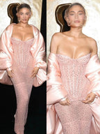 Classy Sheath Strapless Sequin Floor Length Pink Slit Classy Prom Dress Classy Prom Gowns
