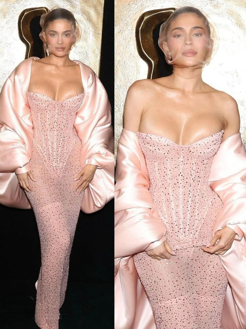 Classy Sheath Strapless Sequin Floor Length Pink Slit Classy Prom Dress Classy Prom Gowns