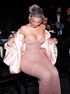Classy Sheath Strapless Sequin Floor Length Pink Slit Classy Prom Dress Classy Prom Gowns