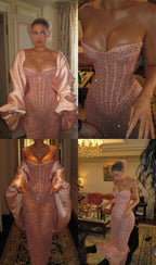 Classy Sheath Strapless Sequin Floor Length Pink Slit Classy Prom Dress Classy Prom Gowns