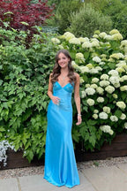 Classy Spaghetti Strap Sleeveless Mermaid Satin Long Classy Prom Dress