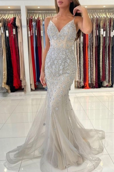 Classy Spaghetti-Straps Sleeveless Mermaid Lace Evening Dresses Secondary image