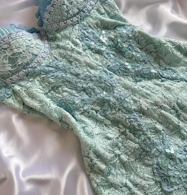 Classy Tiffany Blue Lace Appliques Short Birthday Outfits Homecoming Dress Spaghetti Strap Cocktail Dress Secondary image