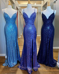 Mermaid Purples Sequins Long Evening Prom Dress with Slit
