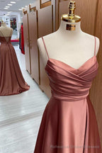 Satin Spaghetti Straps Lace-Up A-Line Bridesmaid Dress