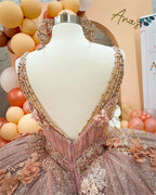 Coffee Beaded Quinceanera Dress Sexy Spaghetti Neck Appliqued 3D Floral Sweet 16 Princess Ball Gown Pageant Gowns Vestido