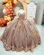 Coffee Beaded Quinceanera Dress Sexy Spaghetti Neck Appliqued 3D Floral Sweet 16 Princess Ball Gown Pageant Gowns Vestido