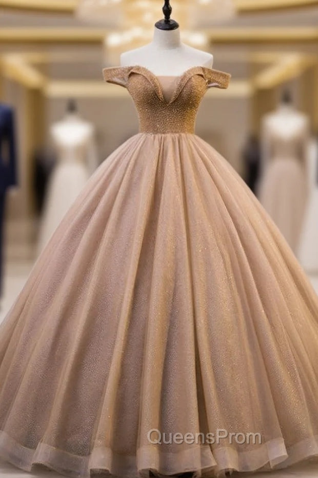 Coffee Color Ball Gown Off the Shoulder Tulle Beading Quinceanera Dress Main image