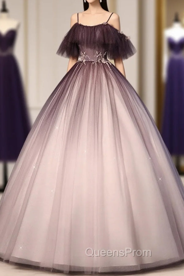 Coffee One Shoulder Tulle Long Evening Prom Gown, Coffee Tulle Evening Dress Secondary image