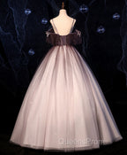 Coffee One Shoulder Tulle Long Evening Prom Gown, Coffee Tulle Evening Dress