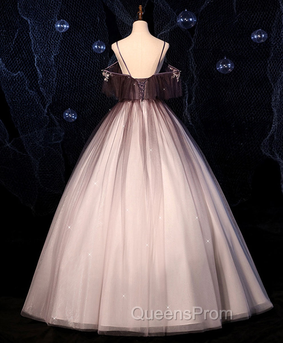 Coffee One Shoulder Tulle Long Evening Prom Gown, Coffee Tulle Evening Dress