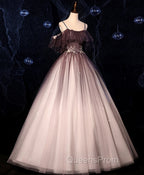 Coffee One Shoulder Tulle Long Evening Prom Gown, Coffee Tulle Evening Dress