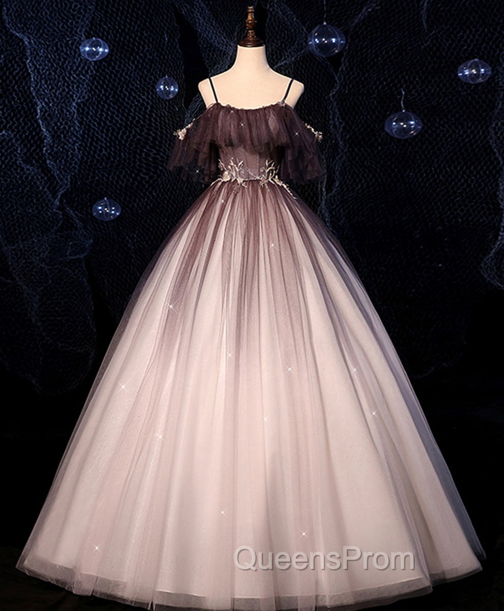 Coffee One Shoulder Tulle Long Evening Prom Gown, Coffee Tulle Evening Dress Main image