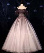 Coffee One Shoulder Tulle Long Evening Prom Gown, Coffee Tulle Evening Dress