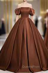 Coffee Satin Off the Shoulder Evening Prom Dress